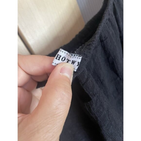 Hotwy Womens Black Tunic Dress Sz M Casual Waffle Knit Smocked Whimsygoth Witchy - Picture 5 of 6